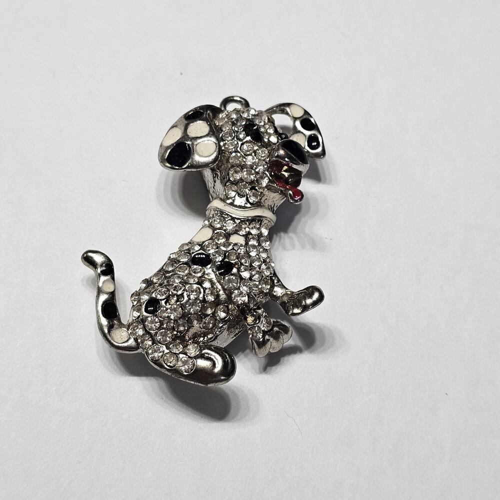 Vintage Swarovski Dalmatian Pavé Crystal Dog Necklace Pendant, Signed Swan Logo